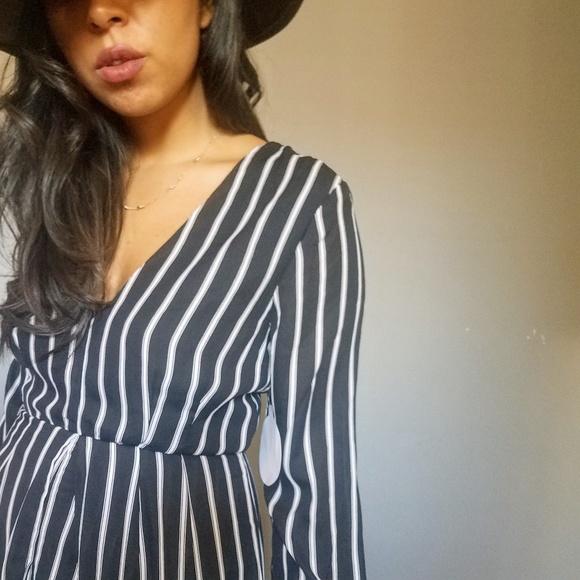 LAST//BLACK WHITE STRIPED MAXI ROMPER DRESS - Picture 6 of 8